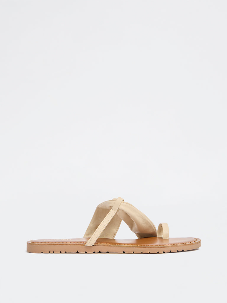 LUNA BLU Cream Knot-Detail Slides
