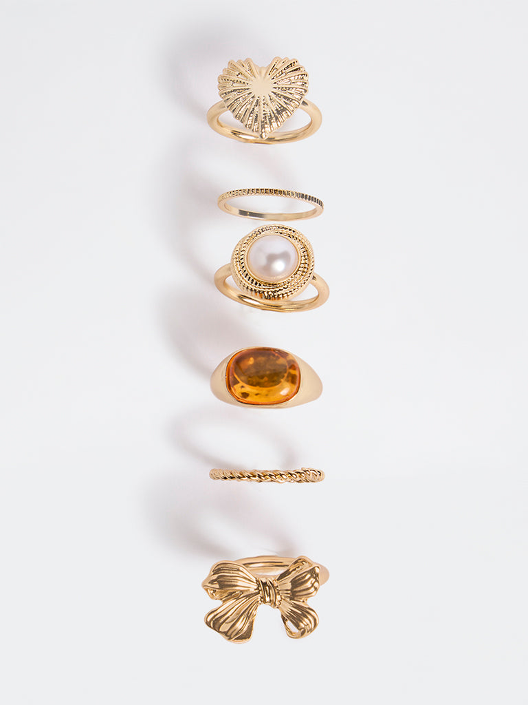 Westside Accessories Gold Motif Rings - Pack of 6