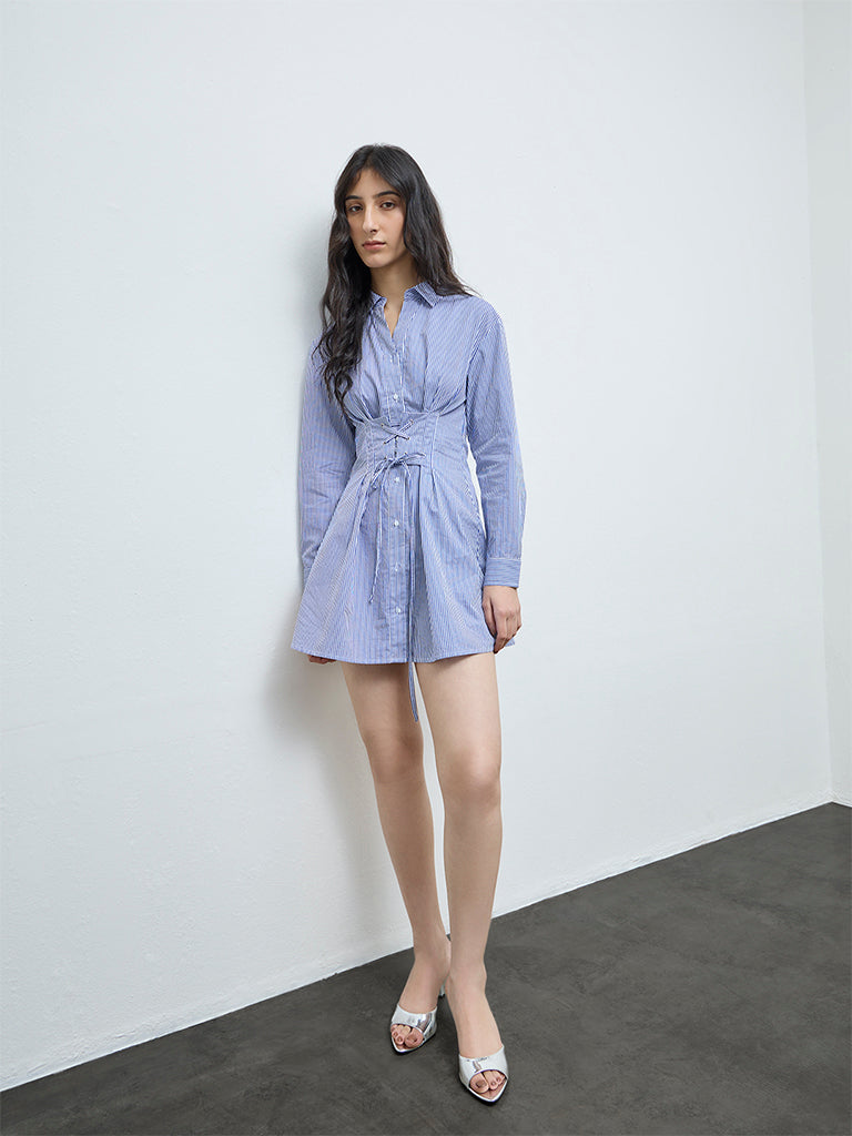 Nuon Blue Stripe Printed Shirt Dress
