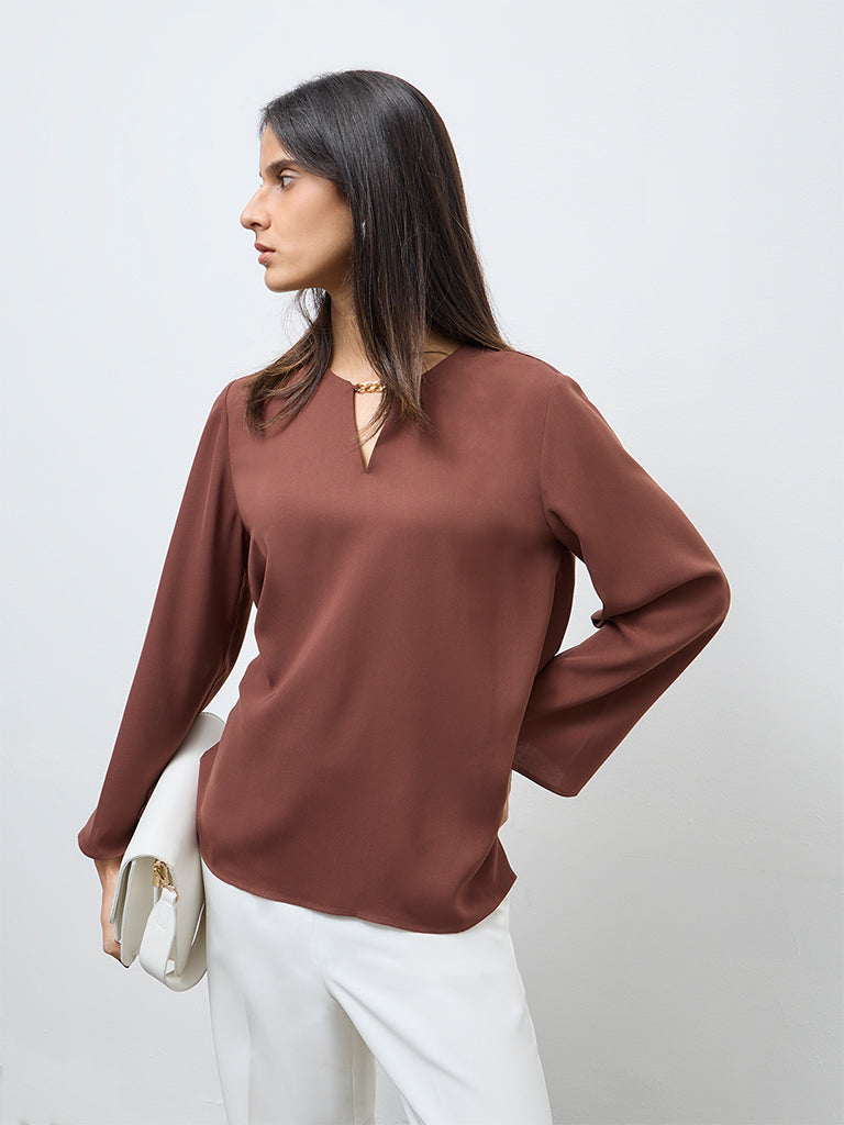 Wardrobe Brown Chain-Detail Blouse