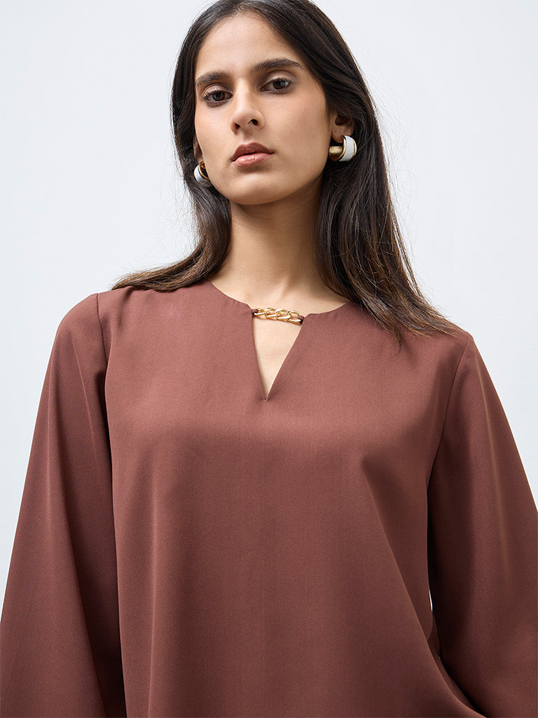 Wardrobe Brown Chain-Detail Blouse
