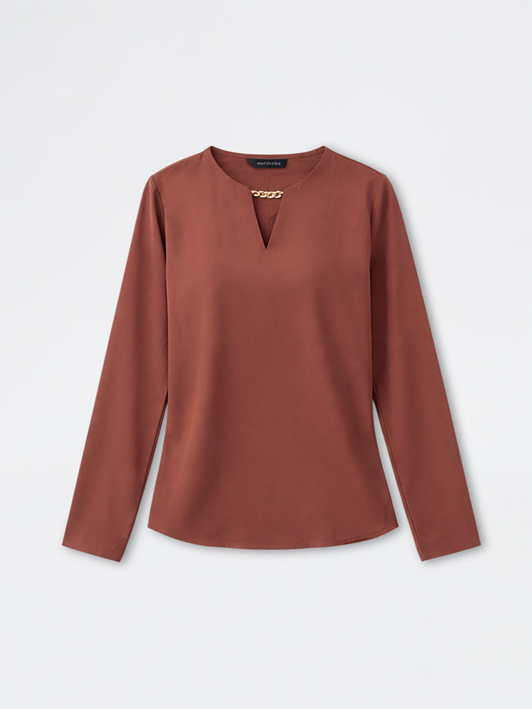 Wardrobe Brown Chain-Detail Blouse