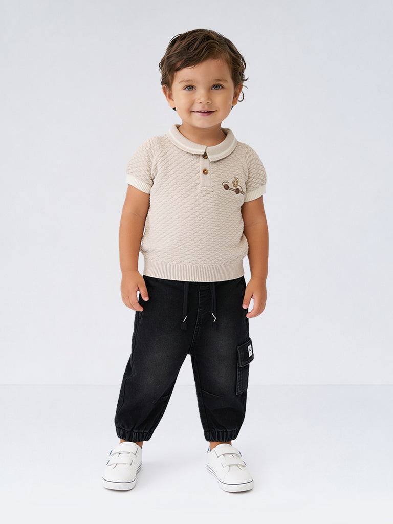 HOP Baby Boys Black Cotton-Blend Joggers