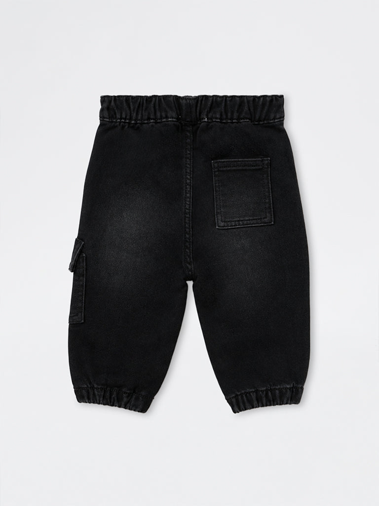 HOP Baby Boys Black Cotton-Blend Joggers
