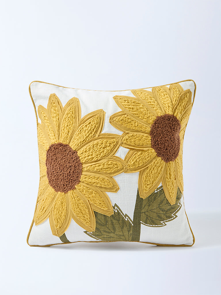 Westside Home Yellow Sunflower Embroidered Cushion Cover