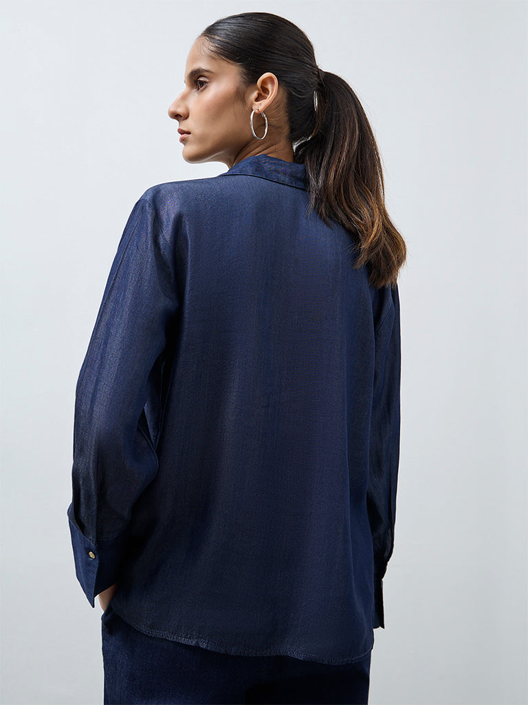 Wardrobe Indigo Solid Cotton Blouse
