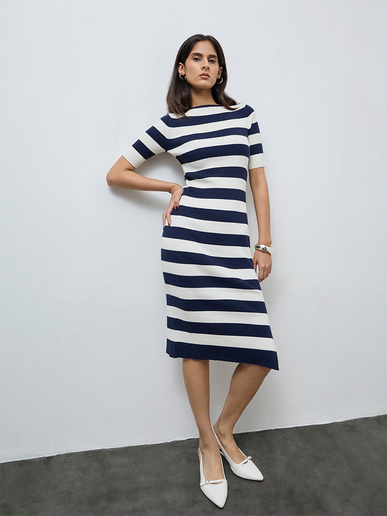 Wardrobe Navy Striped Bodycon Dress