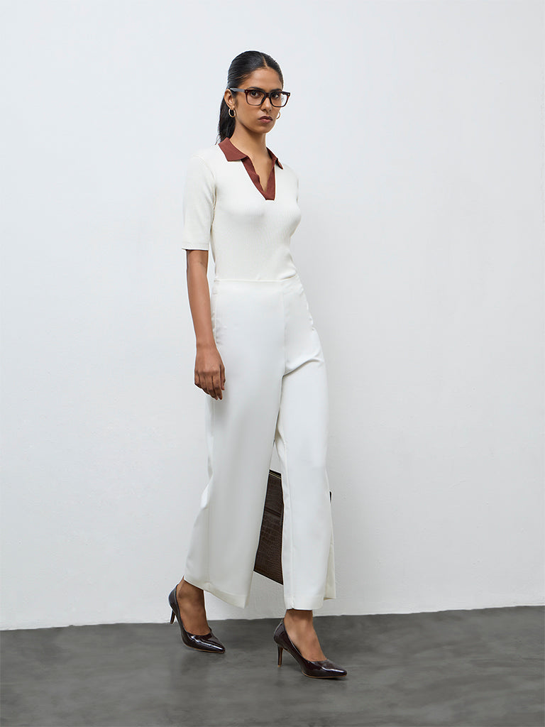 Wardrobe White Ribbed-Textured T-Shirt
