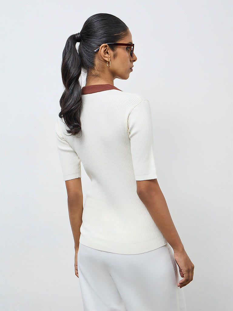 Wardrobe White Ribbed-Textured T-Shirt