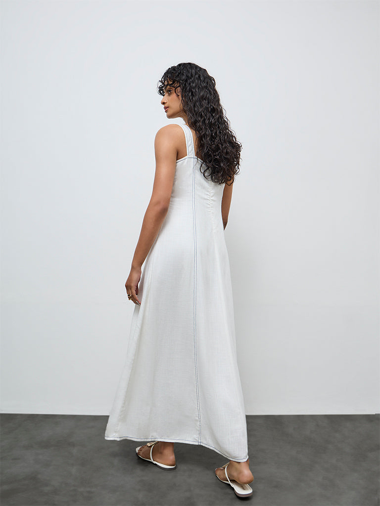 LOV Off-White Striped Linen-Blend A-Line Dress