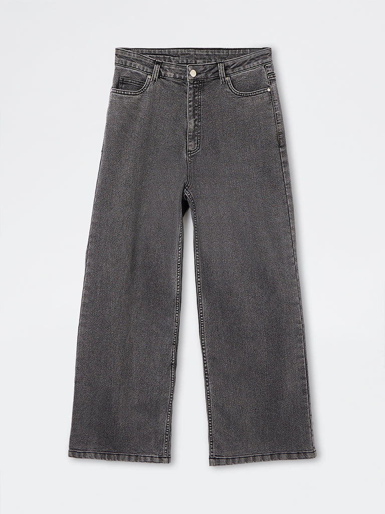 LOV Dark Grey Faded Relaxed-Fit High-Rise Jeans