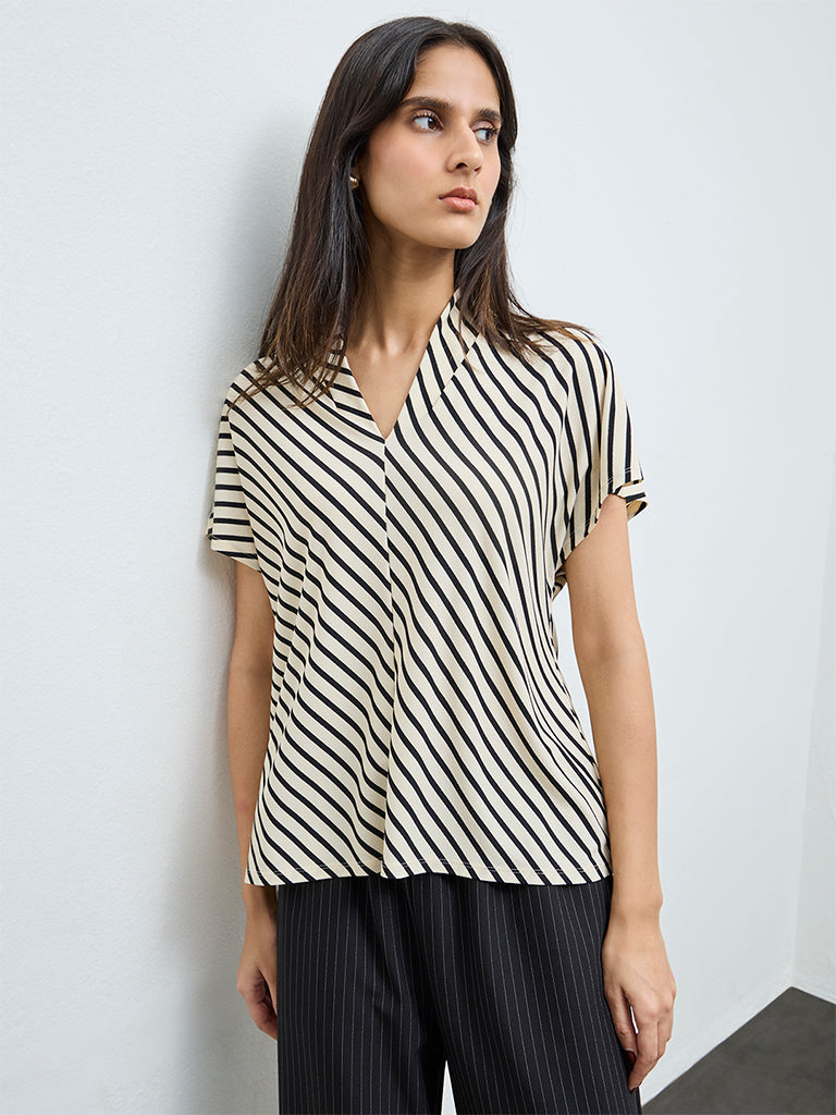 Wardrobe Ivory Stripe Printed Top