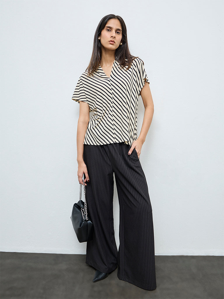 Wardrobe Ivory Stripe Printed Top