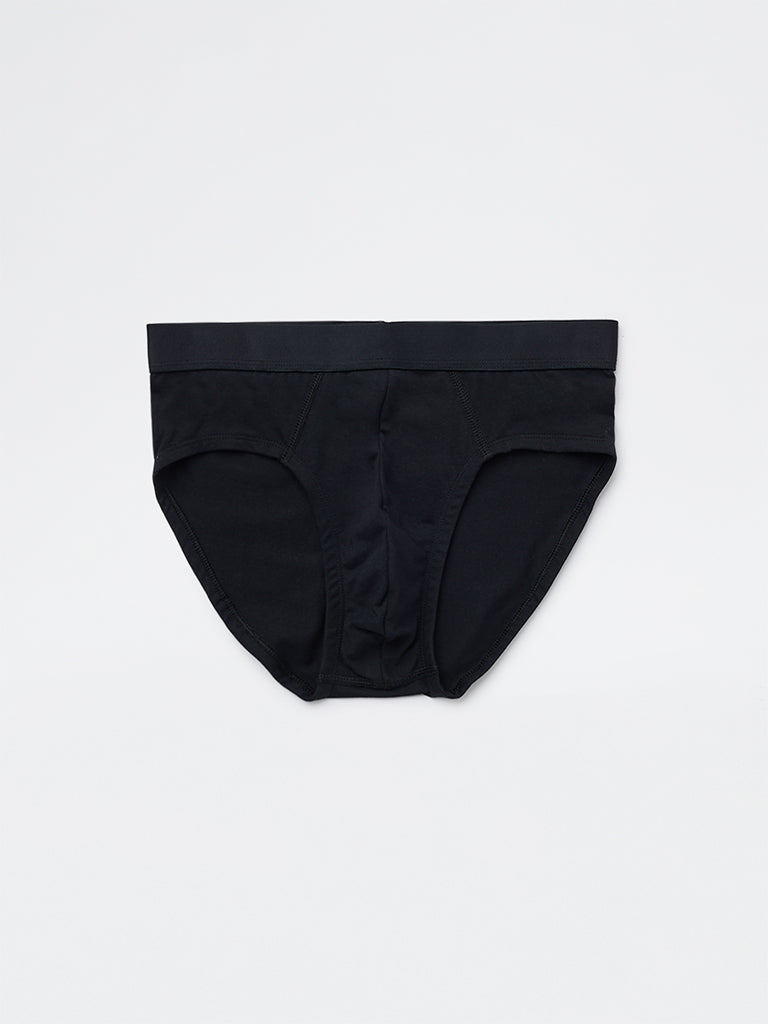 WES Lounge Green Striped Cotton-Blend Briefs - Pack of 3