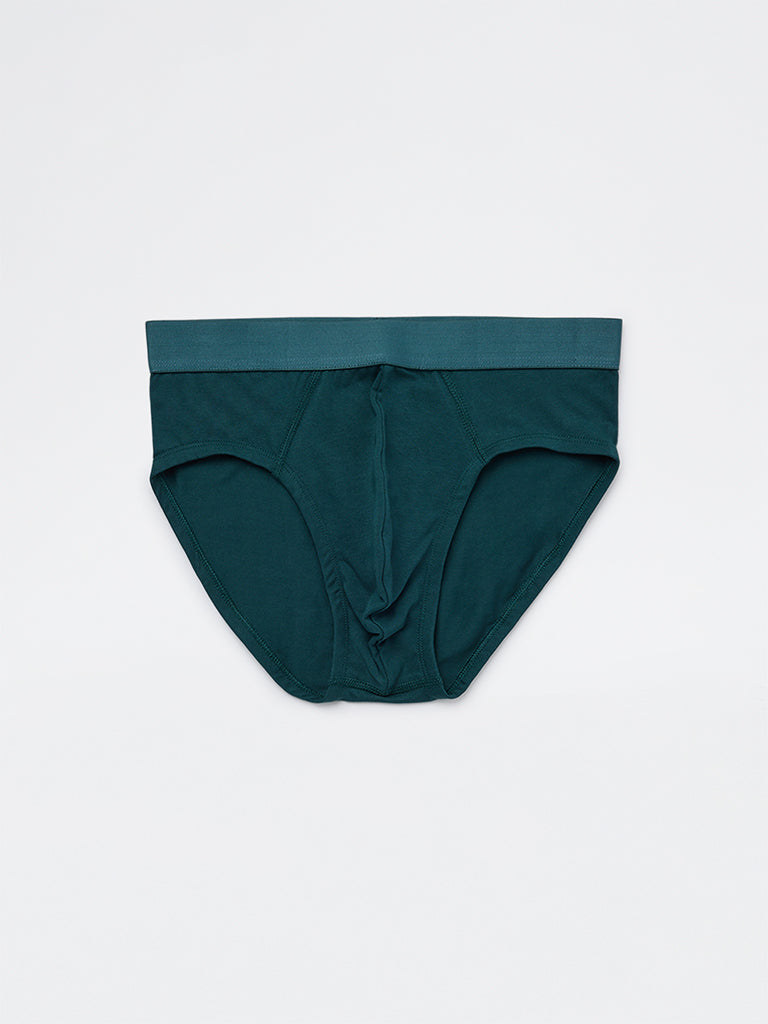 WES Lounge Green Striped Cotton-Blend Briefs - Pack of 3
