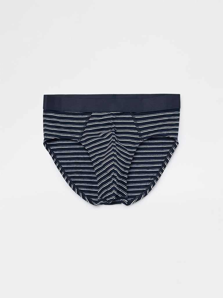 WES Lounge Blue Striped Cotton-Blend Briefs - Pack of 3