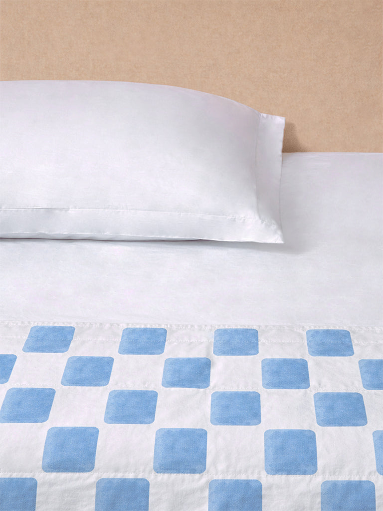 Westside Home Blue Printed Reversible Queen Bed Comforter