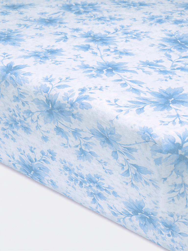 Westside Home Blue Printed Reversible Queen Bed Comforter