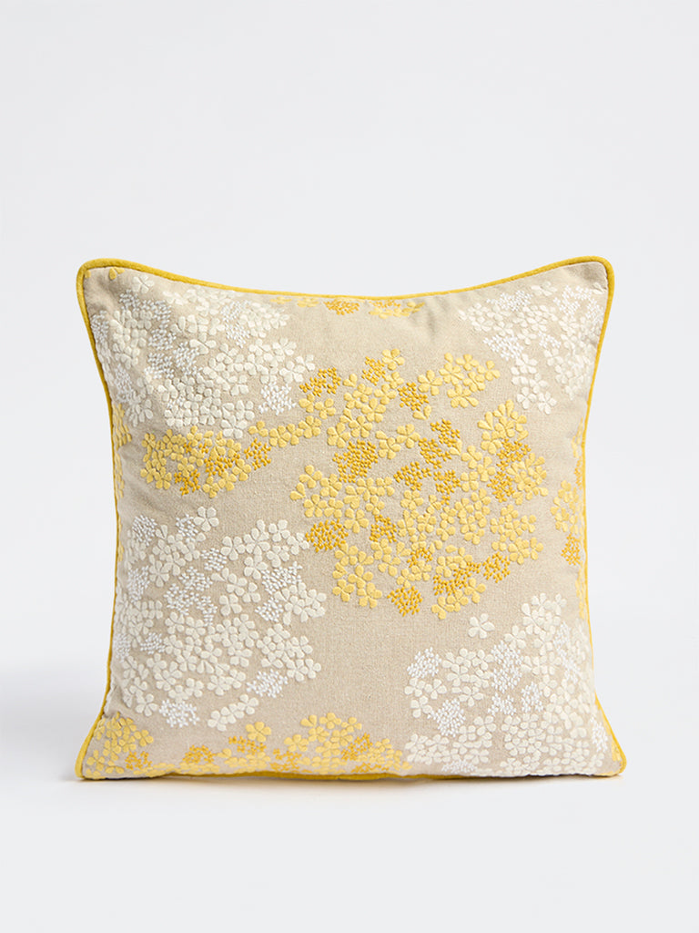 Westside Home Beige Floral Embroidered Cushion Cover