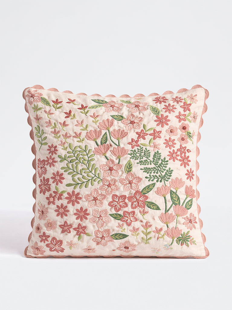 Westside Home Pink Floral Embroidered Cushion Cover