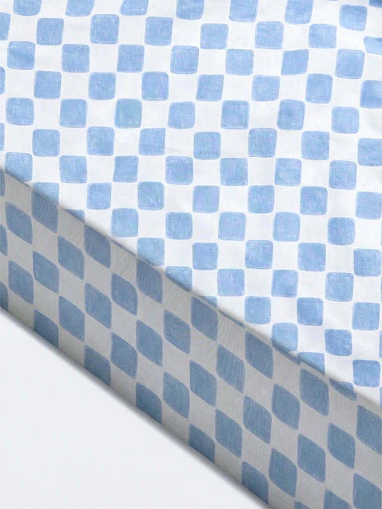 Westside Home Blue Checkered Fitted King Bed Sheet Set