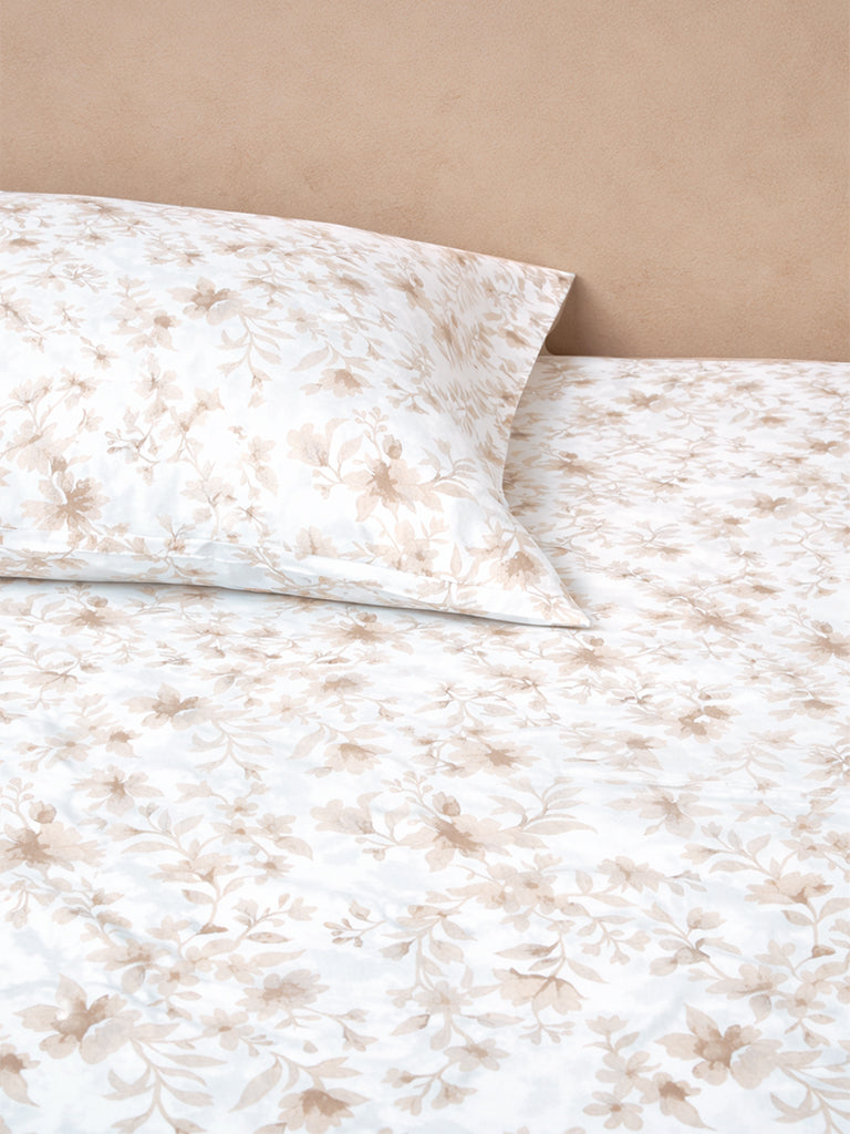 Westside Home Taupe Floral Printed Queen Bed Sheet Set