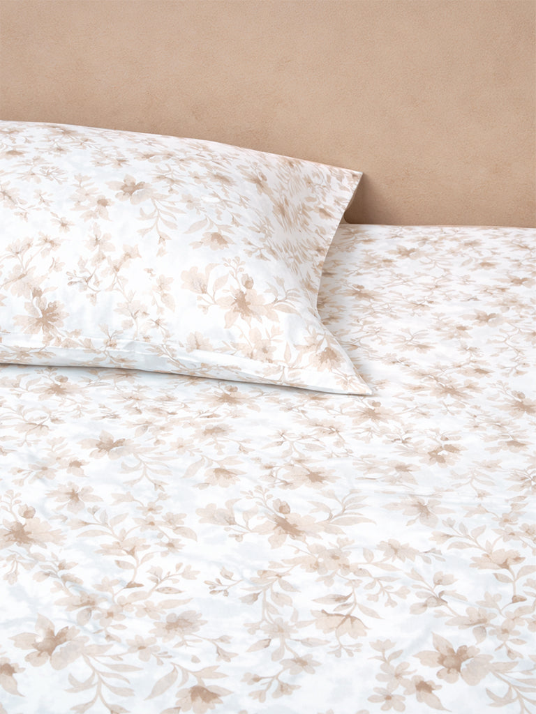 Westside Home Taupe Floral Printed King Bed Sheet Set