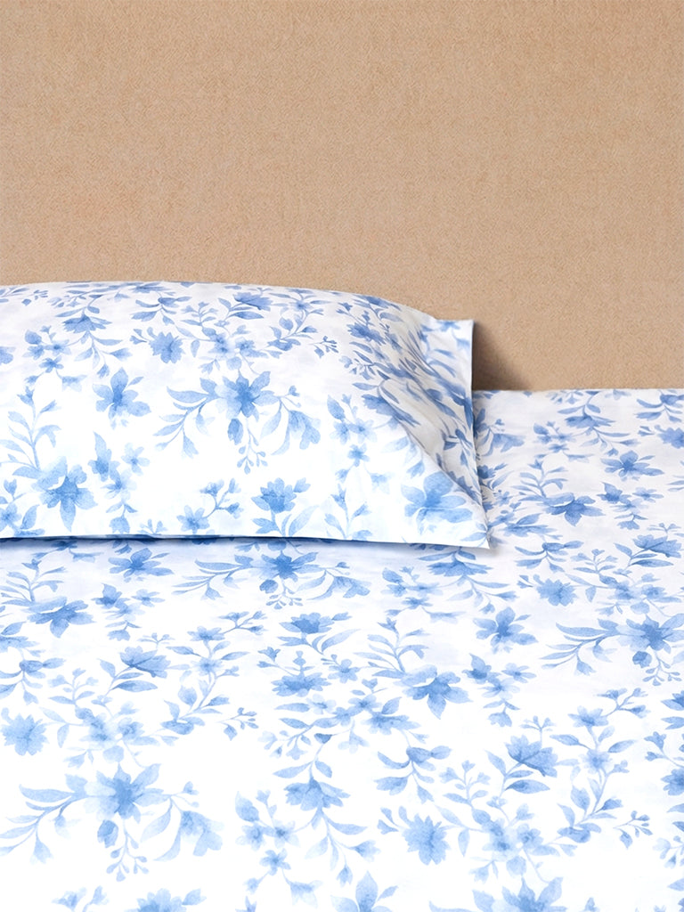 Westside Home Blue Floral Printed King Bed Sheet Set