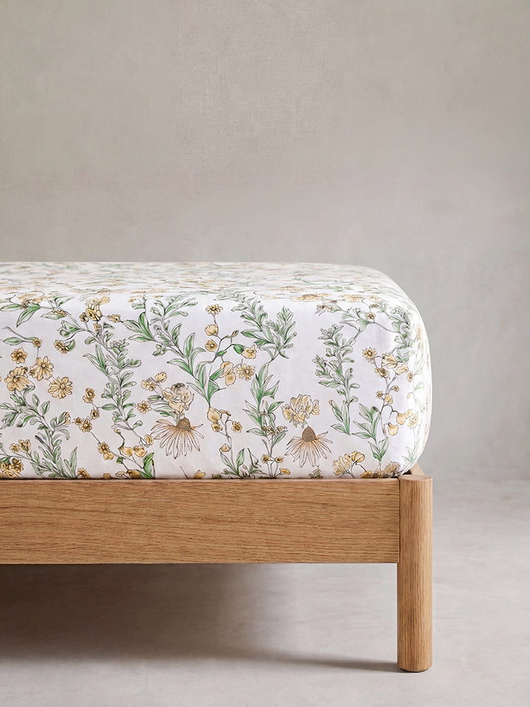 Westside Home Yellow Floral Pattern King Bed Sheet Set