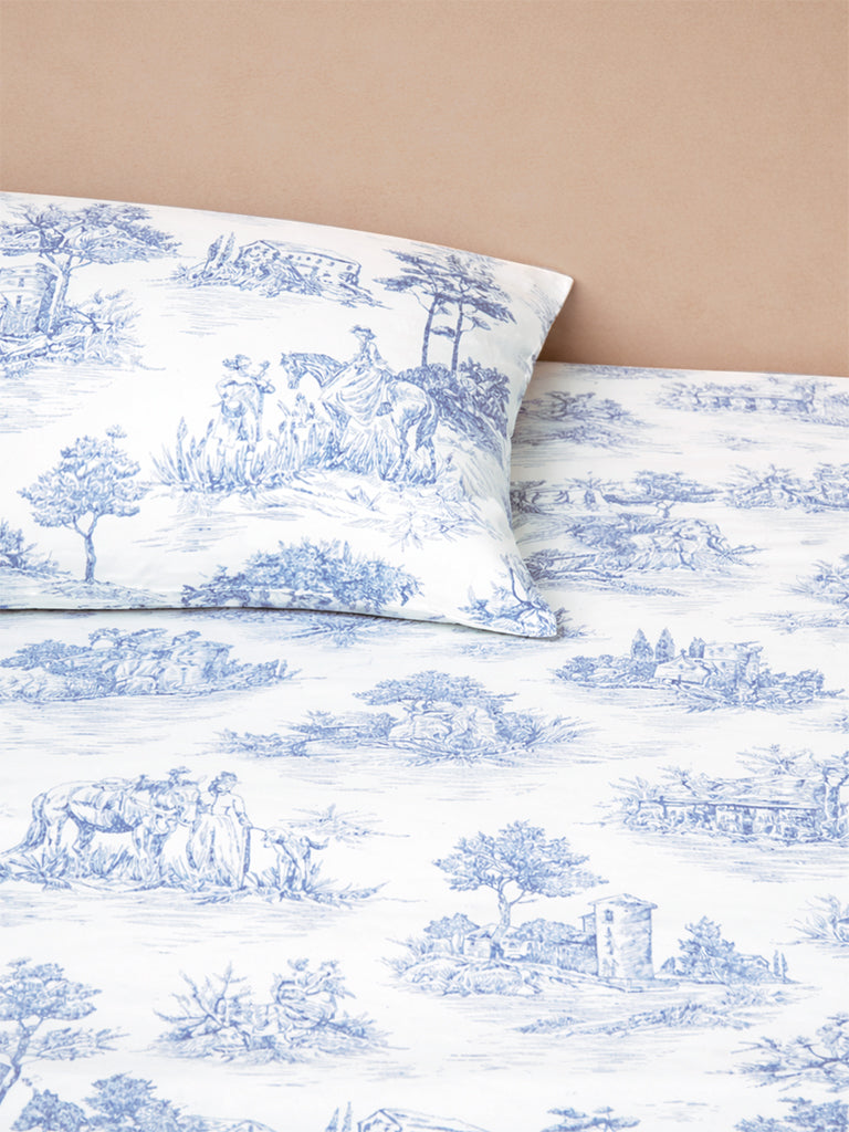 Westside Home Blue Toile Printed Queen Bed Sheet Set