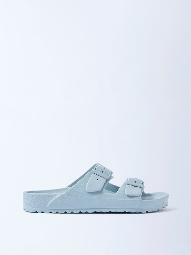LUNA BLU Blue Dual-Buckled Slip-On Sandals