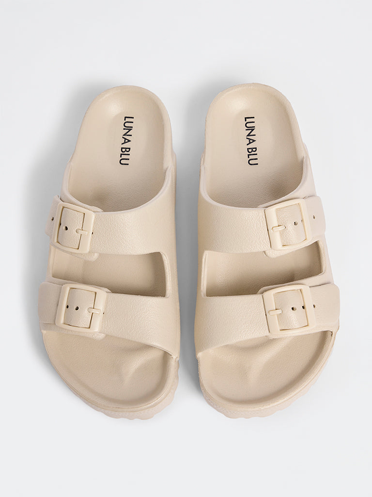 LUNA BLU Ivory Dual-Strap Slip-On Sandals