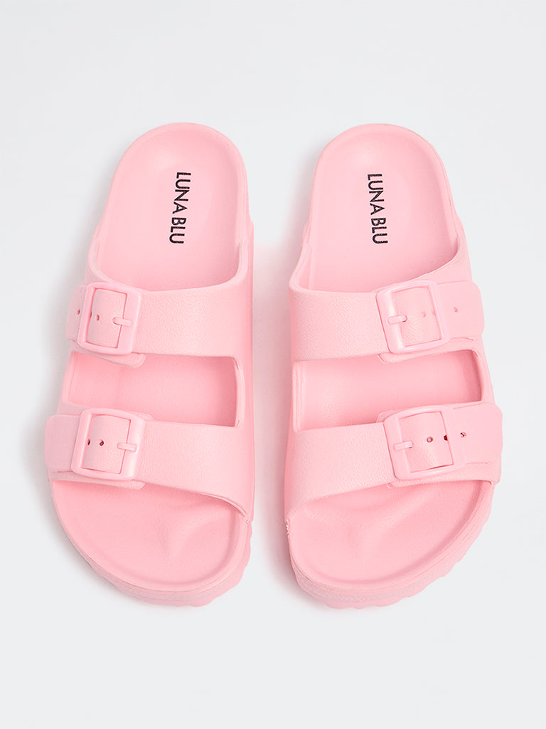 LUNA BLU Light Pink Dual-Buckled Slip-On Sandals