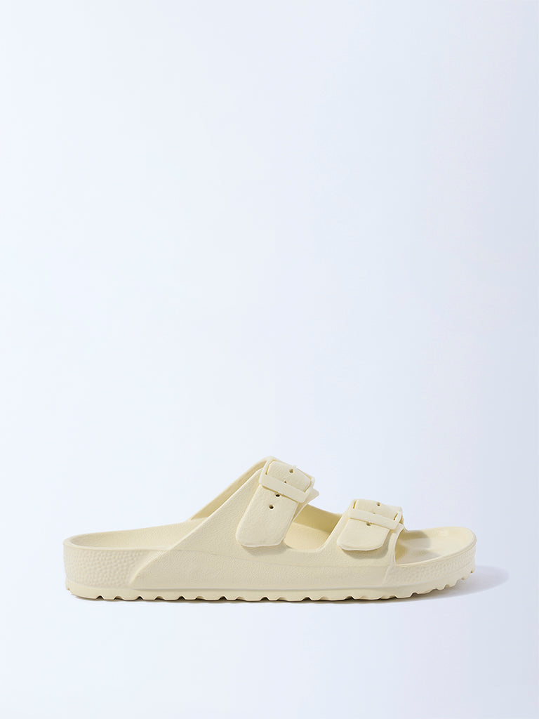 LUNA BLU Yellow Dual-Strap Slip-On Sandals