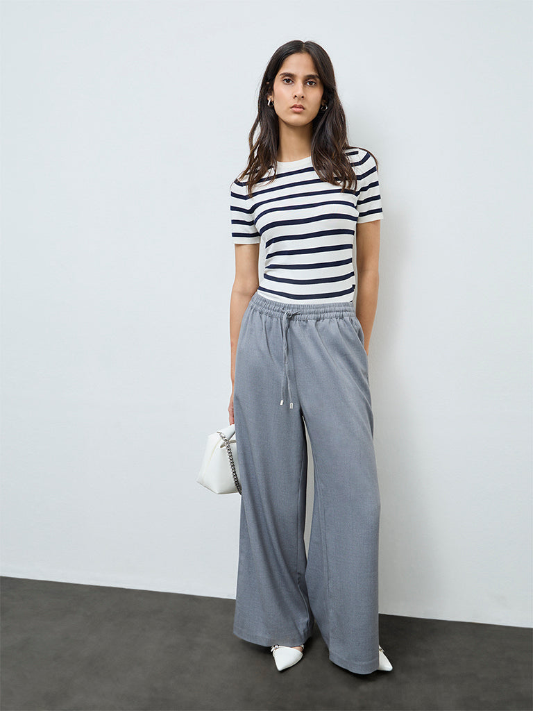 Wardrobe Grey High-Rise Cotton-Blend Pants