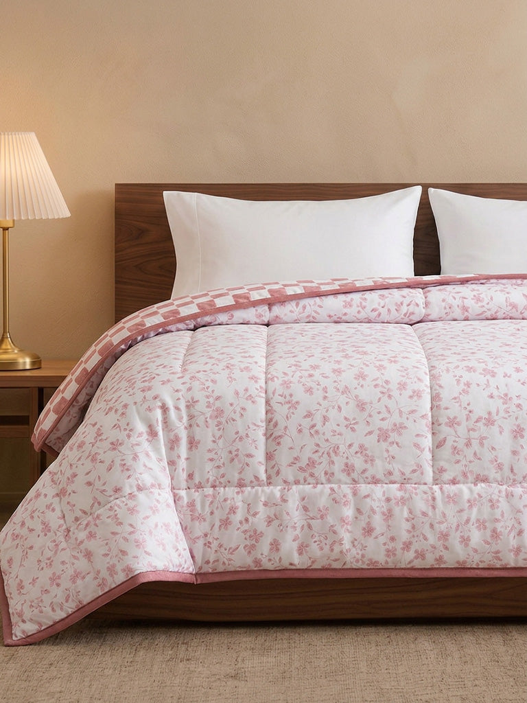 Westside Home Pink Printed Reversible Quilted Queen Bed Comforter