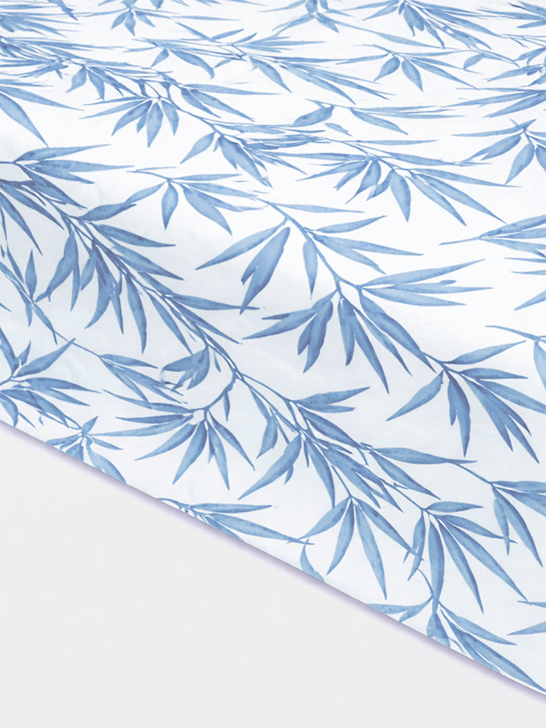 Westside Home Blue Bamboo Leaf Printed King Bed Sheet Set