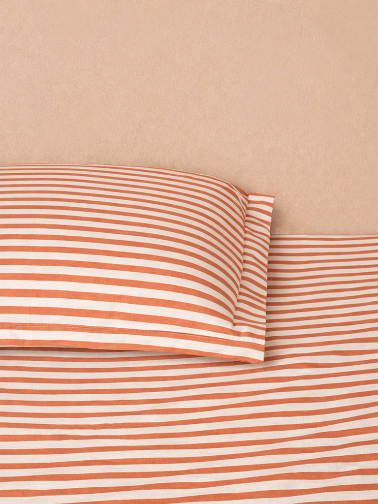 Westside Home Orange Stripe Printed King Bed Sheet Set