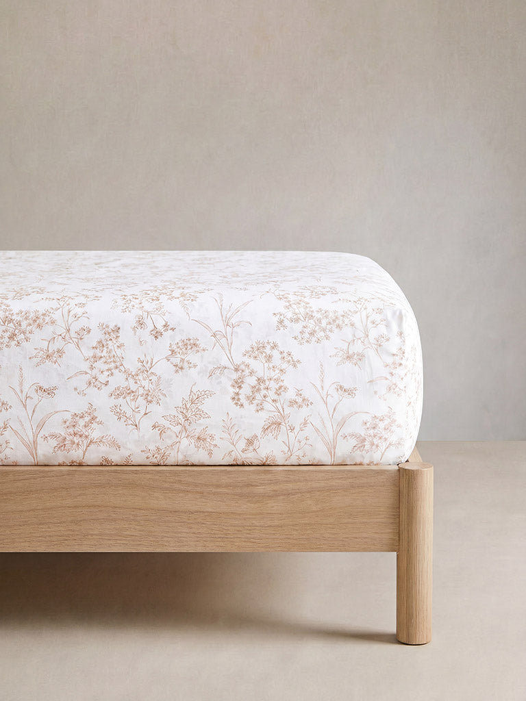 Westside Home Brown Foliage Printed Queen Bed Sheet Set
