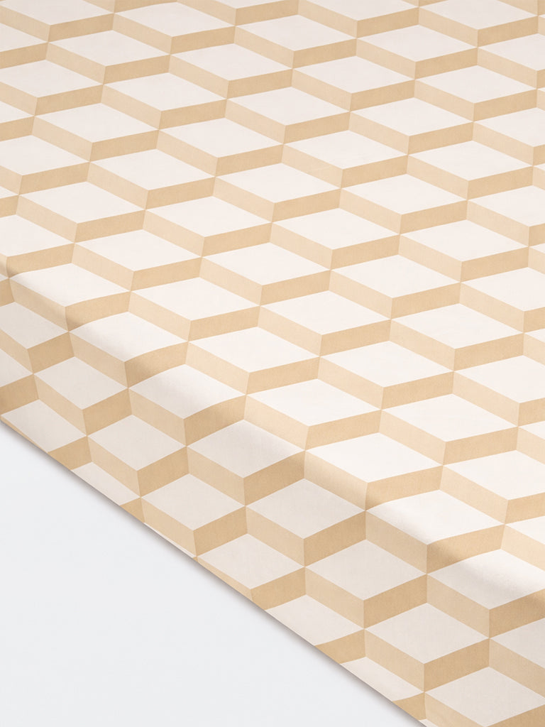 Westside Home Beige Rhombus Printed Fitted King Bed Sheet Set