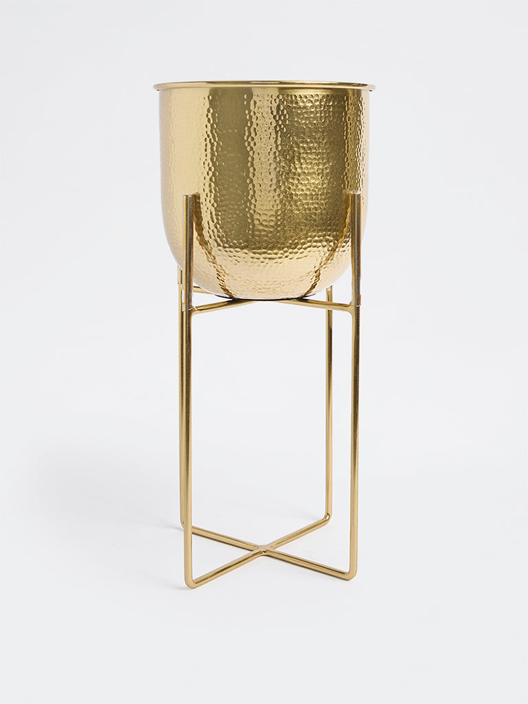 Westside Home Gold Hammered Textured Planter with Stand - Small
