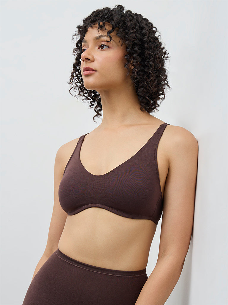 Wunderlove Dark Brown Cotton-Blend Padded Bra