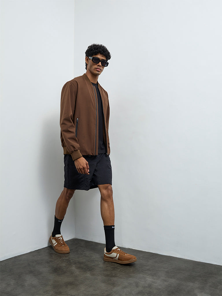 Nuoflexx Brown Relaxed-Fit Bomber Jacket