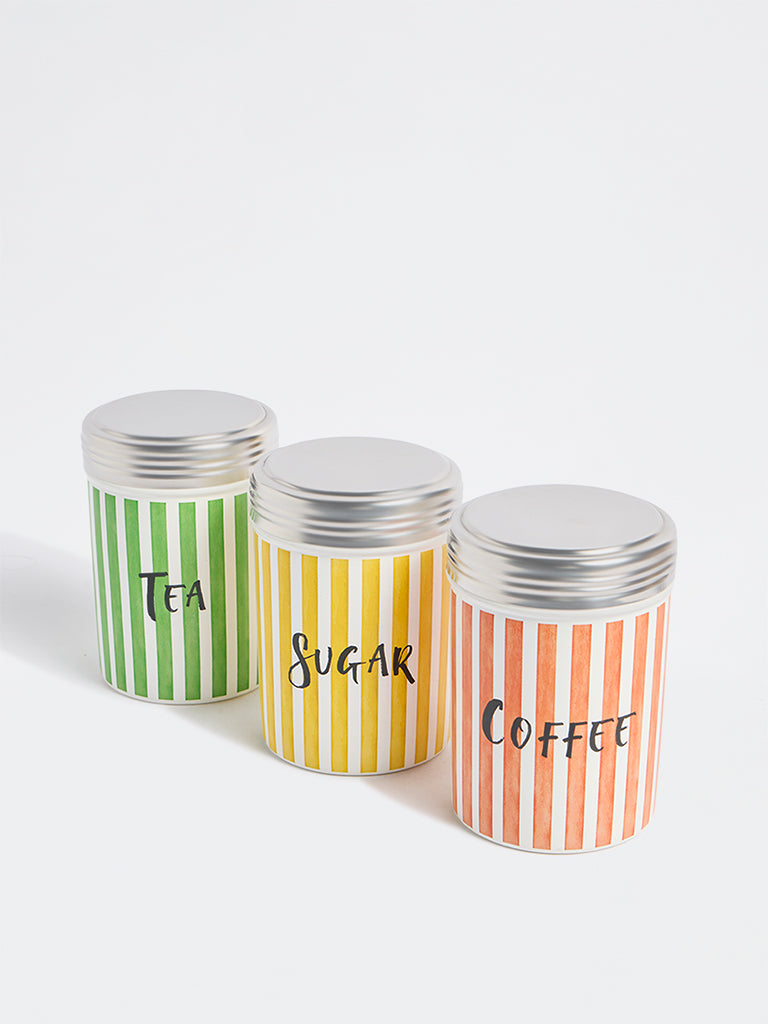 Westside Home Multicolour Striped Container with Lid - Set of 3