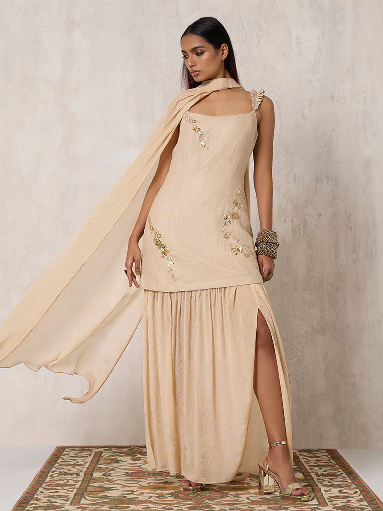 Sheer Gold Dress with Dupatta