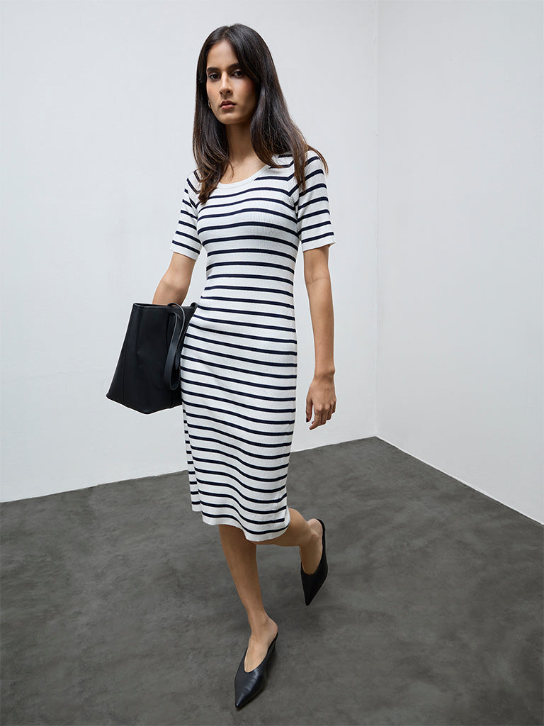 Wardrobe White Stripe Printed Bodycon Dress