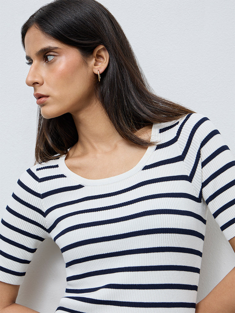 Wardrobe White Stripe Printed Bodycon Dress