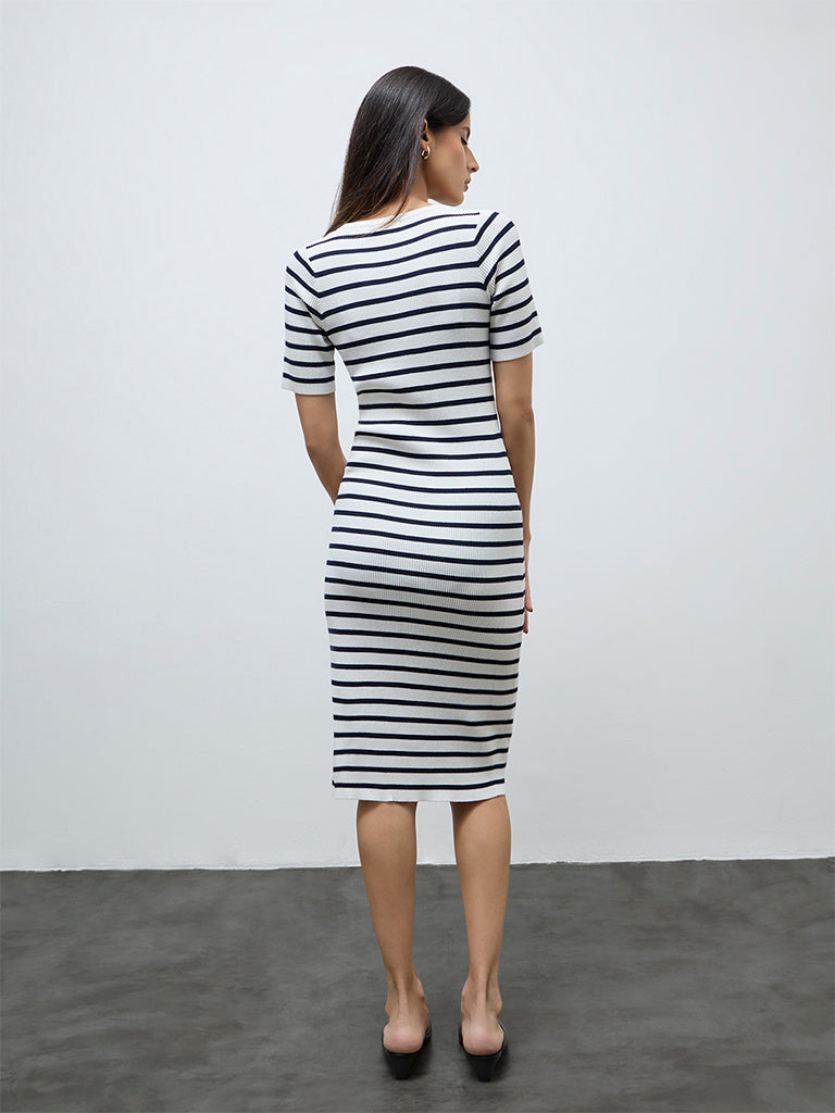Wardrobe White Stripe Printed Bodycon Dress