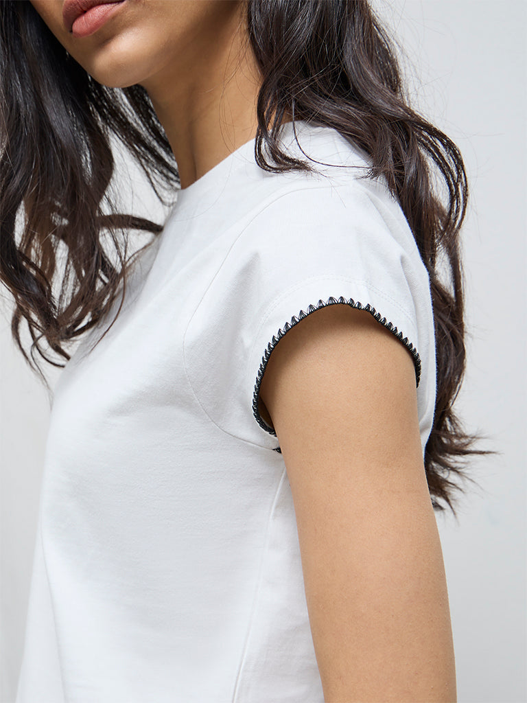 LOV Off-White Solid Cotton T-Shirt