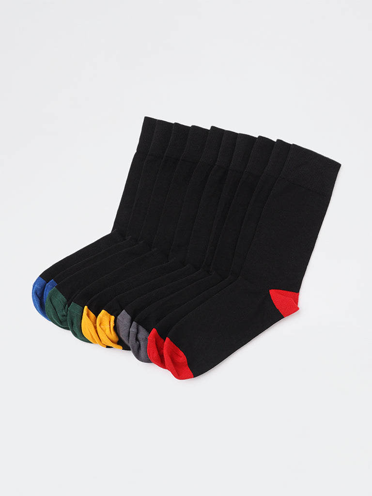 WES Lounge Black Cotton-Blend Full Length Socks - Pack of 5